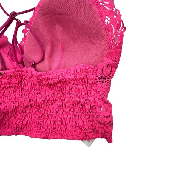 VICTORIA'S SECRET Bralette Size XL Hot Pink Lace Strappy Stretchy Smock Back - Picture 5 of 11